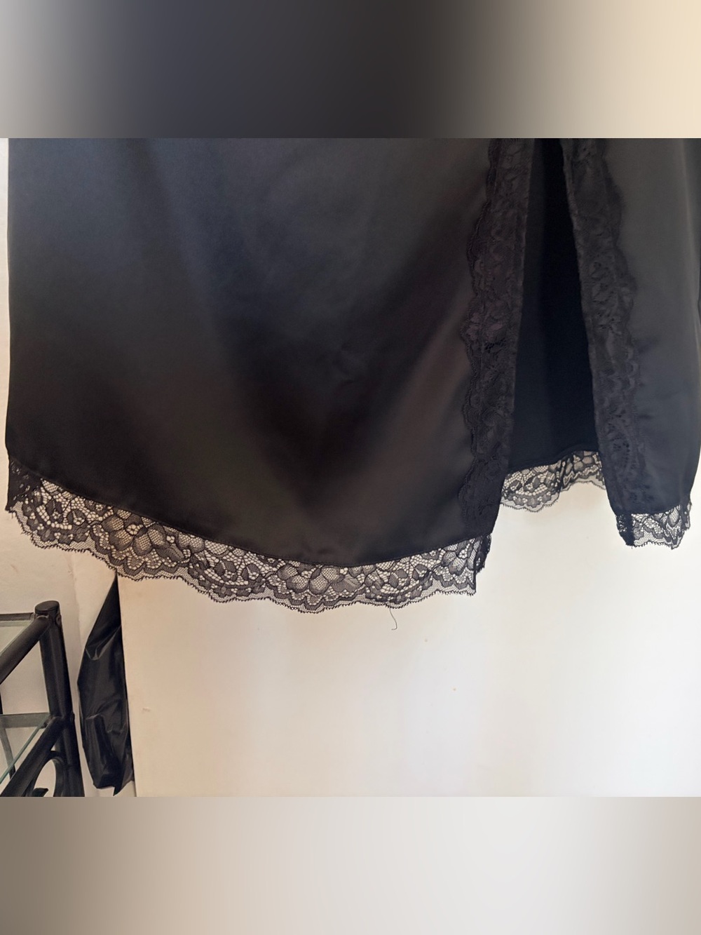 House of Harlow 1960 Black Satin Lace Midi Skirt Slit
